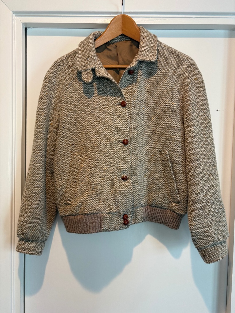 * Vintage John Molloy Donegal Tweed Wool Bomber Jacket Irish Woven Medium